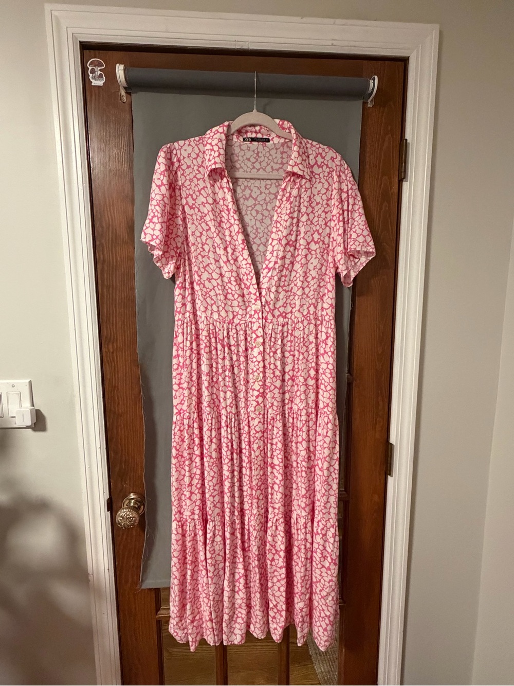 Zara Pink Printed Maxi Shirt Dress